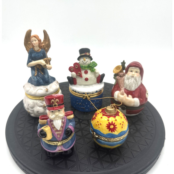 Lot Of 5 Christmas Theme Trinket, Pill, Ring Boxes - Picture 1 of 8
